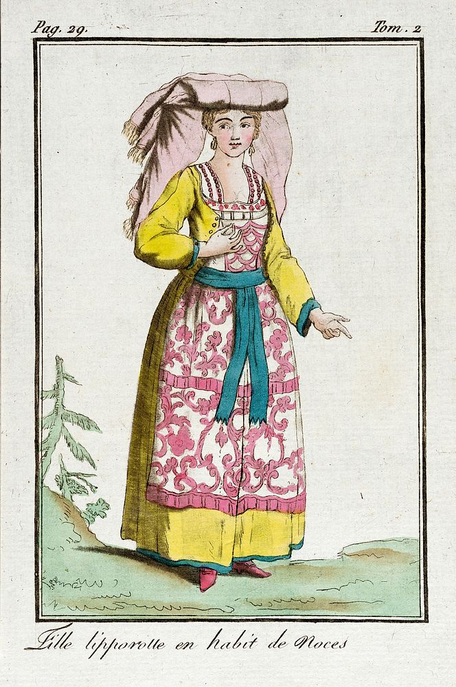 Costume Plate (Fille Lipporolle en Habit de Noces) by Jacques Grasset de Saint Sauveur