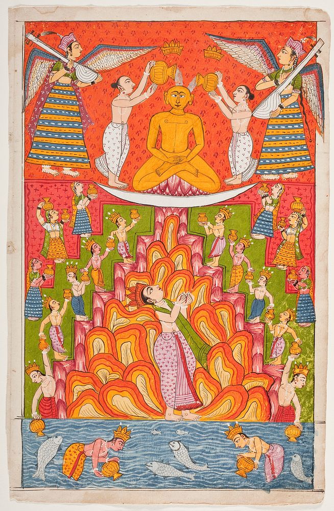 Lustration of Jina Rishabhanatha (Adinatha), Folio from a Bhaktamara Stotra (Hymn of the Immortal Devotee)