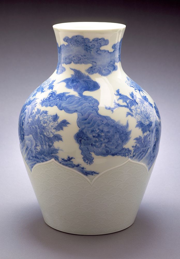 Vase with Chinese Lions, Peonies, and Waves