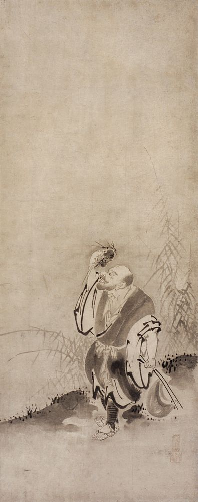 Buddhist Patriarch Kensu with Shrimp by Kaihō School