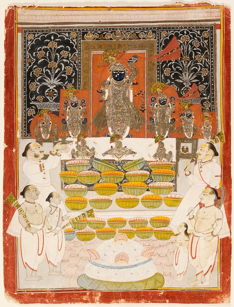 Commemorative Portrait of Damodar II (1797-1826) Performing the Ceremony of the Offering of Food to the Seven Images (Sapta…