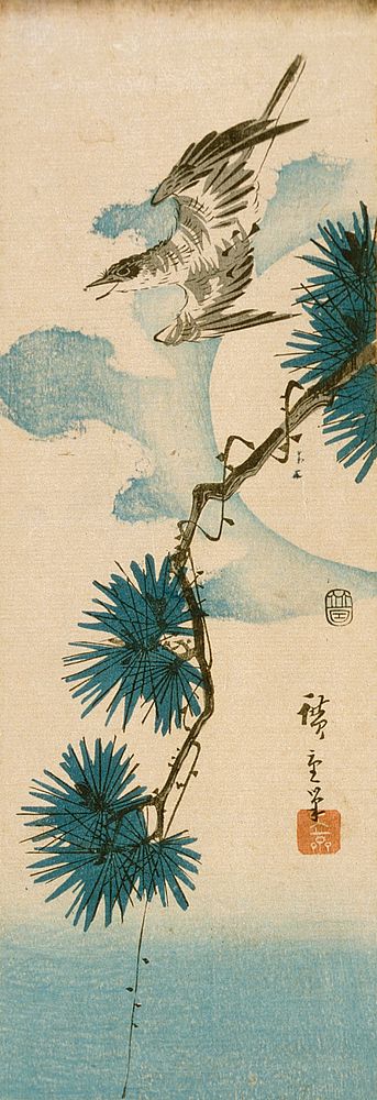 Cuckoo and Pine Tree with Full Moon by Utagawa Hiroshige
