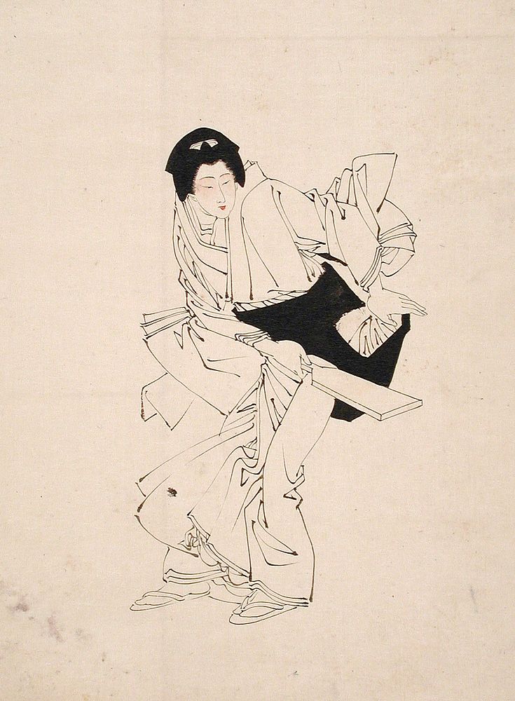 Sketch of a Woman with a Battledore by Tsukioka Yoshitoshi