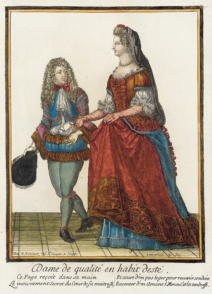 Recueil des modes de la cour de France, 'Dame de qualité en habit desté' by Nicolas Bonnart