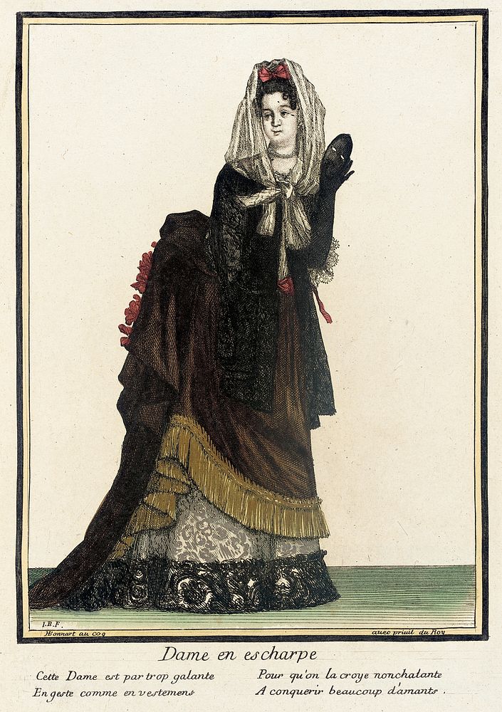 Recueil des modes de la cour de France, 'Dame en escharpe' by Henri Bonnart