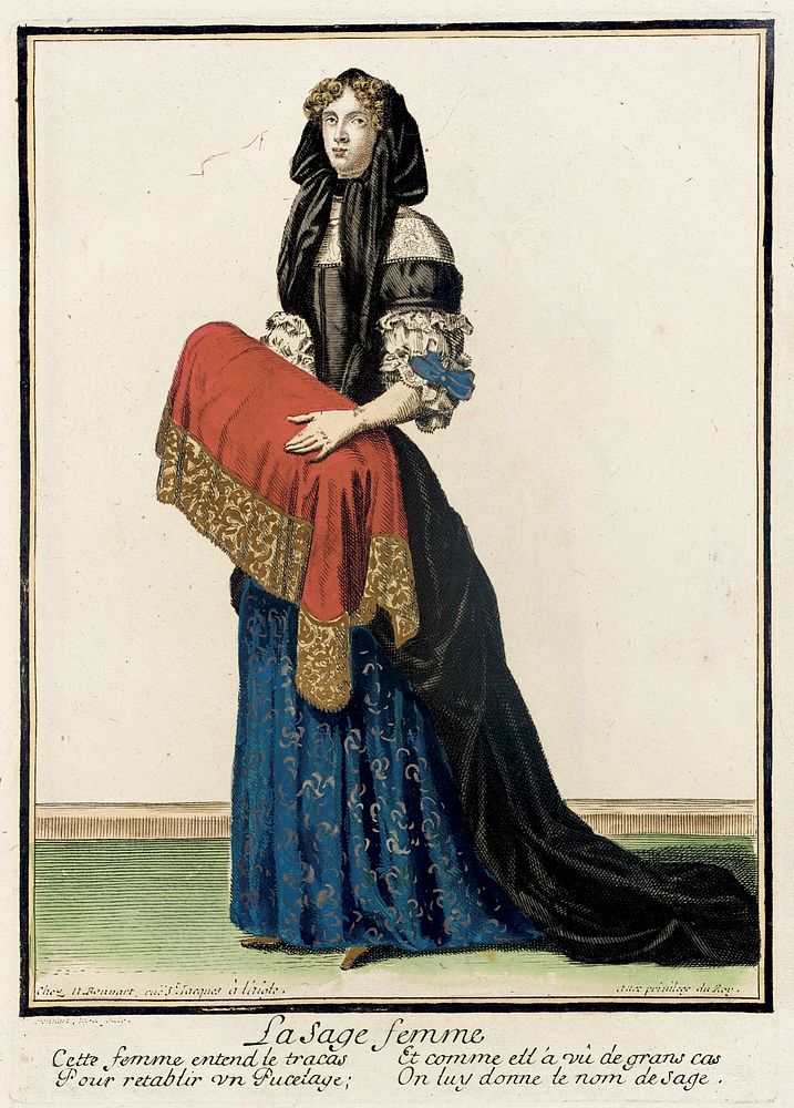 Recueil des modes de la cour de France, 'La sage femme' by Nicolas Bonnart
