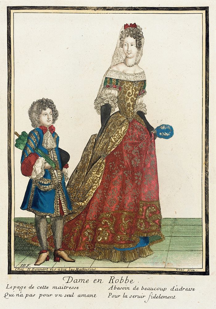 Recueil des modes de la cour de France, 'Dame en Robbe' by Henri Bonnart and Jean Baptiste Bonnart