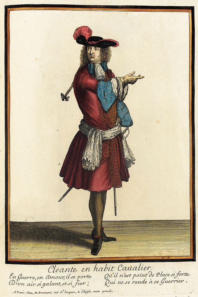 Recueil des modes de la cour de France, 'Cleante en habit Cavalier' by Nicolas Bonnart