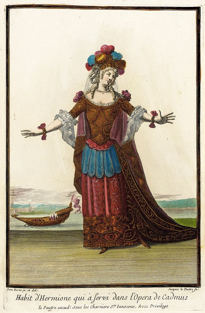 Recueil des modes de la cour de France, 'Habit d'Hermoine qui à Servi dans l'Opera de Cadmus' by Jean Berain, Jacques…