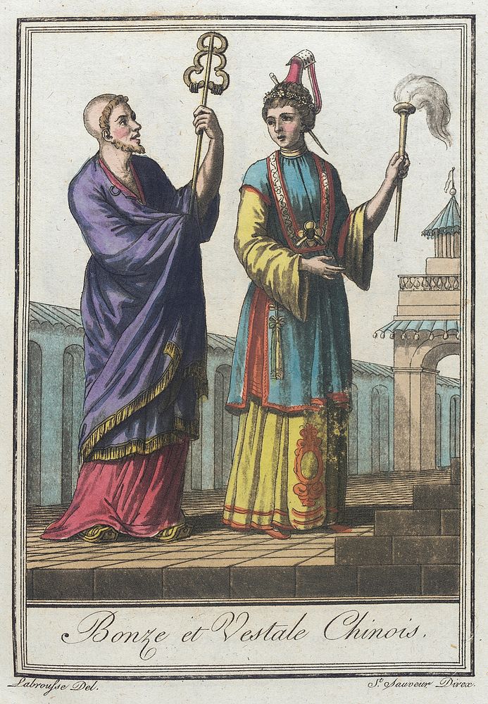 Costumes de Différents Pays, 'Bonze et Vestale Chinois' by L F Labrousse and Jacques Grasset de Saint Sauveur