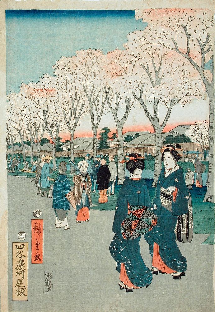 Cherry Blossoms on the Jewel River Embankment by Utagawa Hiroshige