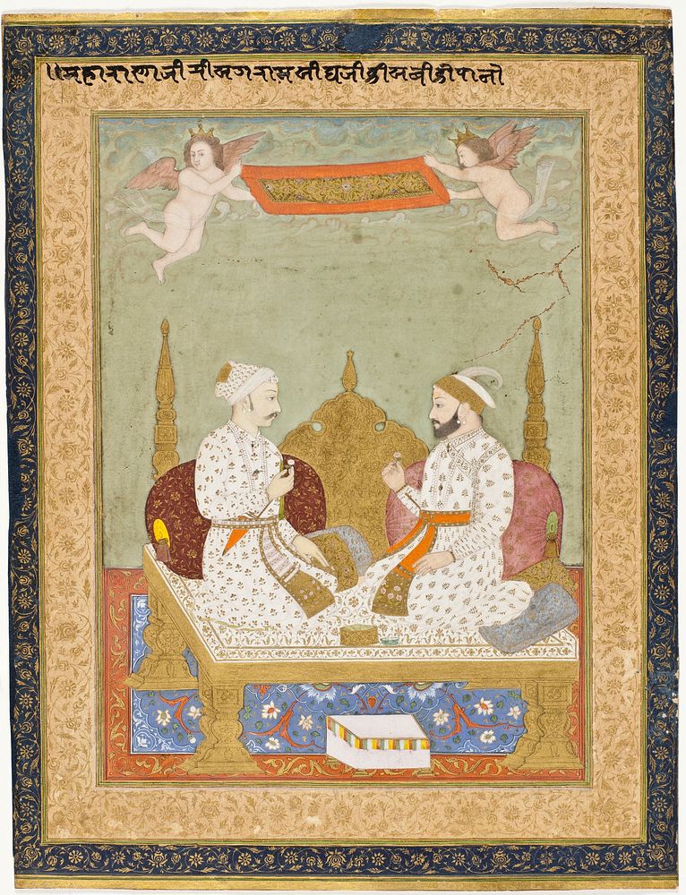 Maharana Sangram Singh of Mewar and Maharaja Sawai Jai Singh of Amber and Jaipur, Folio from the Amber Album by Kriparam