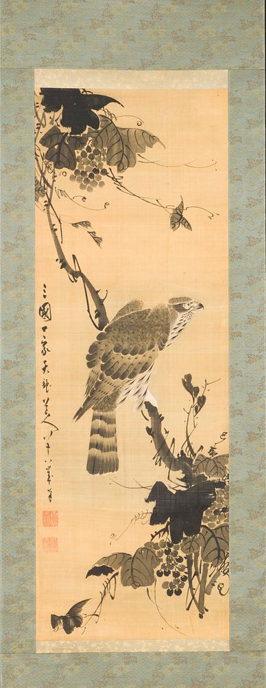 Hawk on Grapevine by Tenryū Dōjin