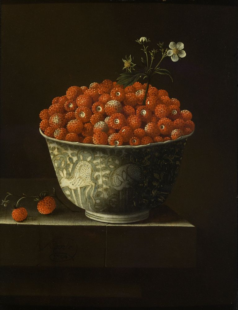 Strawberries in a Chinese Porcelain Bowl by Adriaen Coorte  circa 1665  after 1707 active 1638 1707