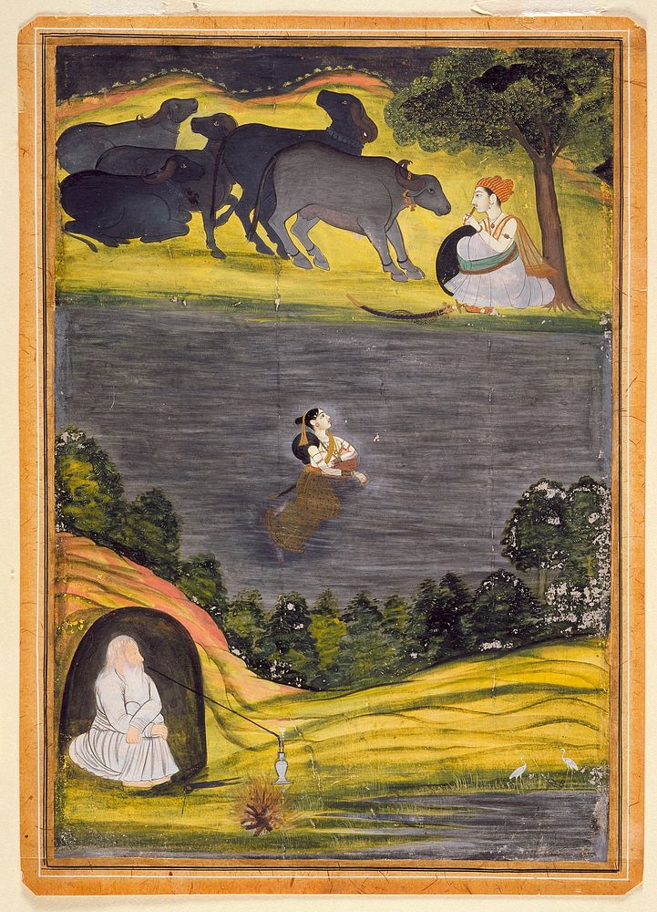 Sohni Swims to Meet Her Lover Mahinwal by Style of Muhammad Faqirullah Khan