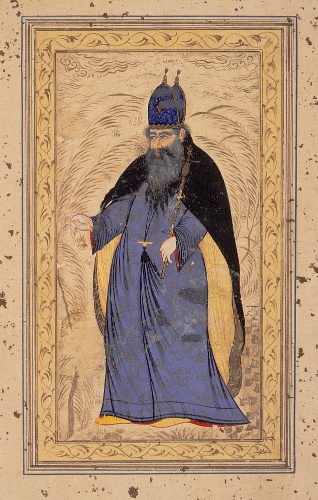 Page from an album (side one: An Armenian Bishop, side two: calligraphy) by Afzal al Husayni and Sultan Ali al Mashhadi