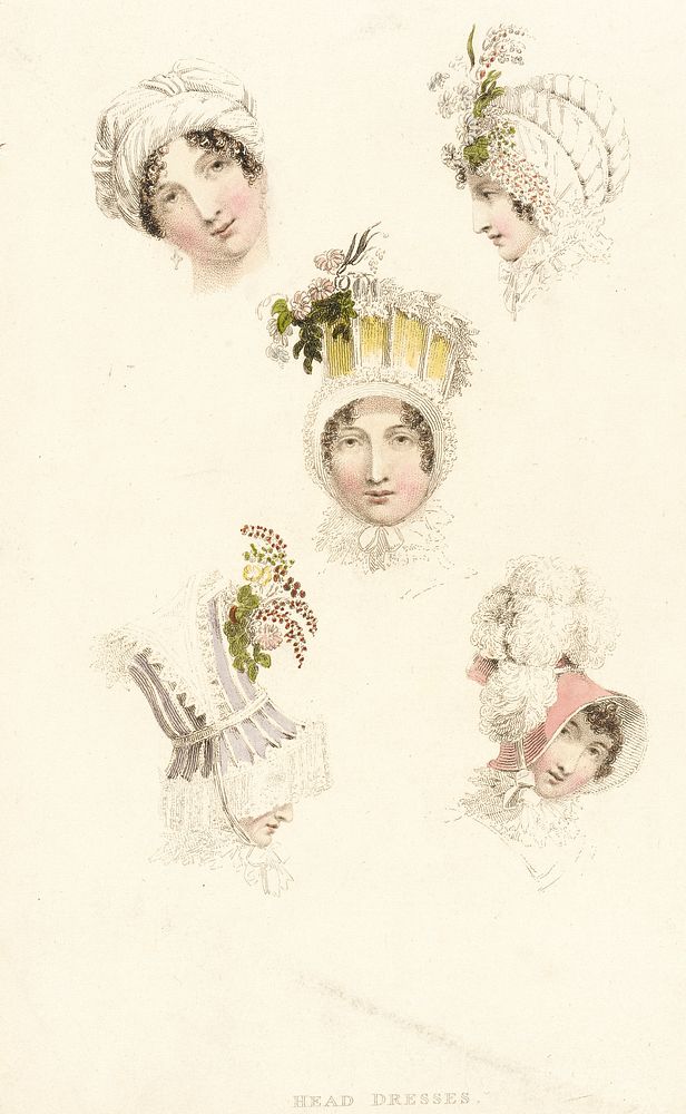 Fashion Plate, 'Head Dresses' for 'The Repository of Arts' by Rudolph Ackermann