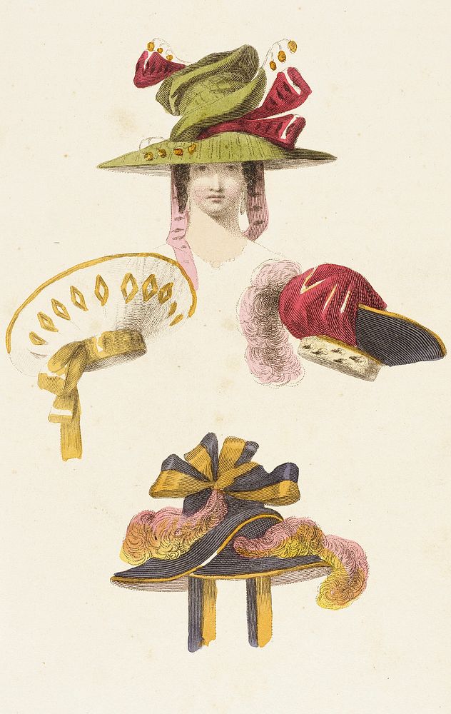 Fashion Plate, ‘Head Dresses’ for ‘The Repository of Arts’ by Rudolph Ackermann