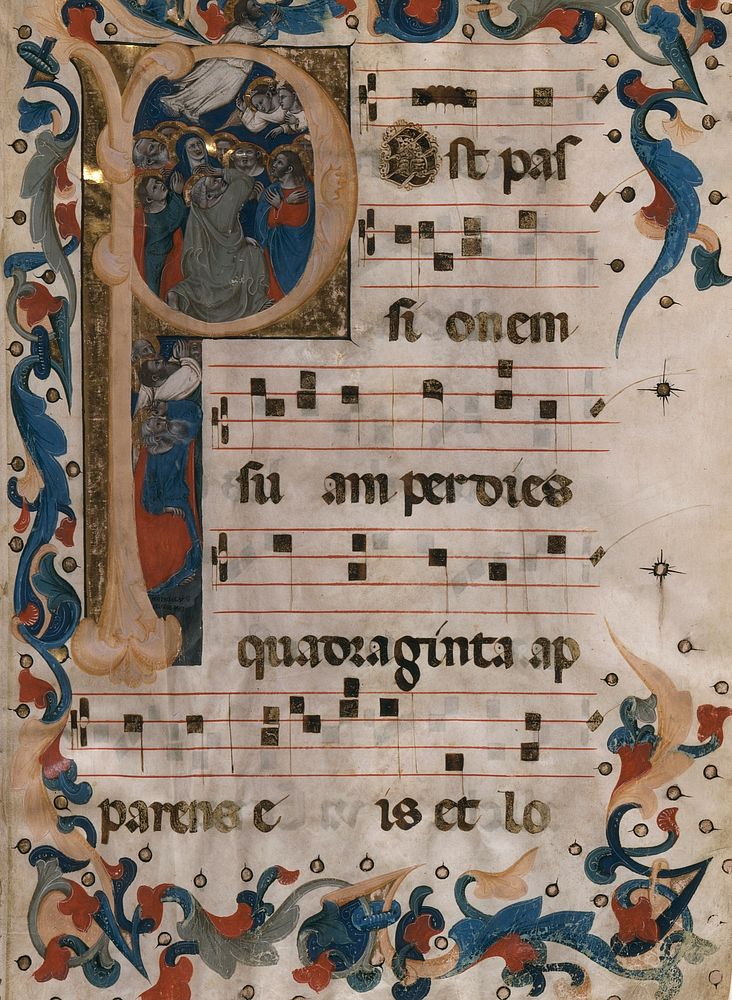 Folio from an Antiphonary with Initial P Containing 'The Ascension of Christ' by called Niccolò di Giacomo da Bologna…