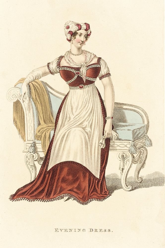 Fashion Plate, 'Evening Dress', for 'La Belle Assemblée' by John Bell