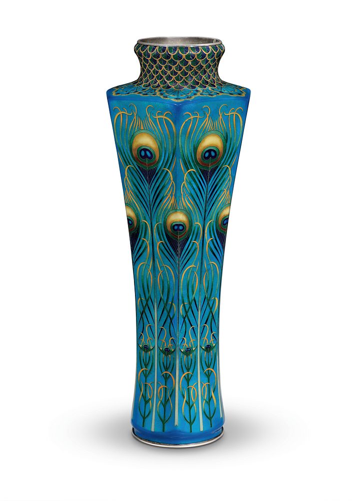 Vase with Design of Peacock Feathers by Kawade Shibatarō