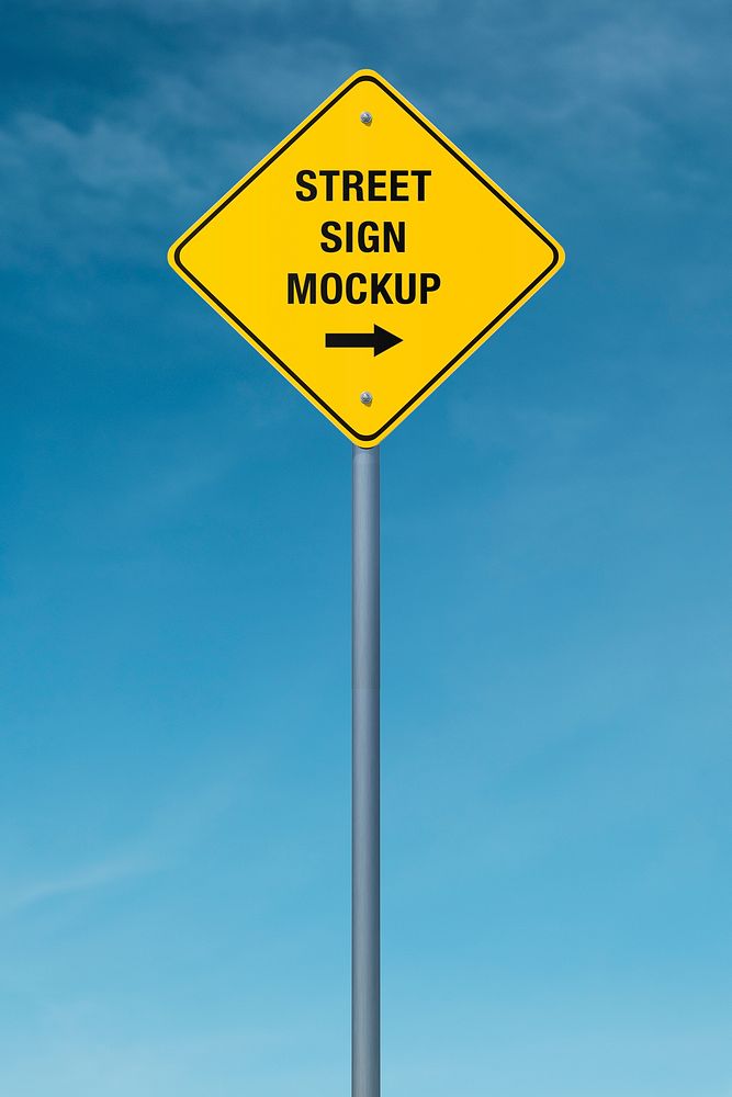 3D traffic sign mockup, yellow realistic design psd