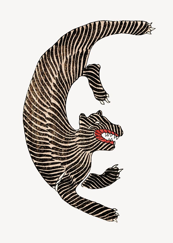 Japanese tiger vintage illustration, animal drawing psd