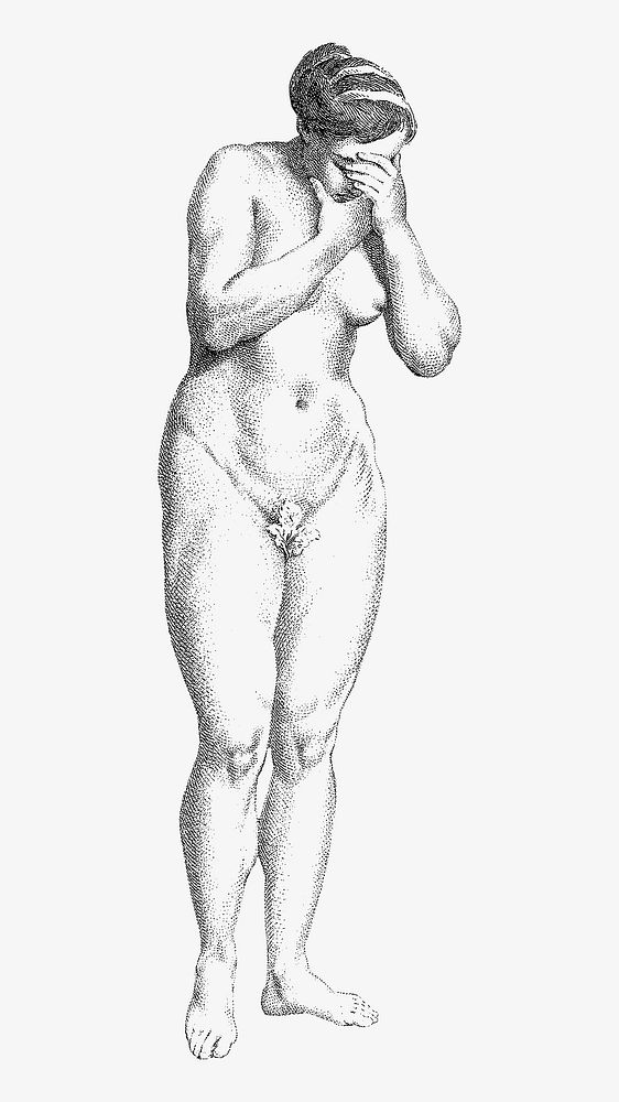Nude sad woman vintage illustration