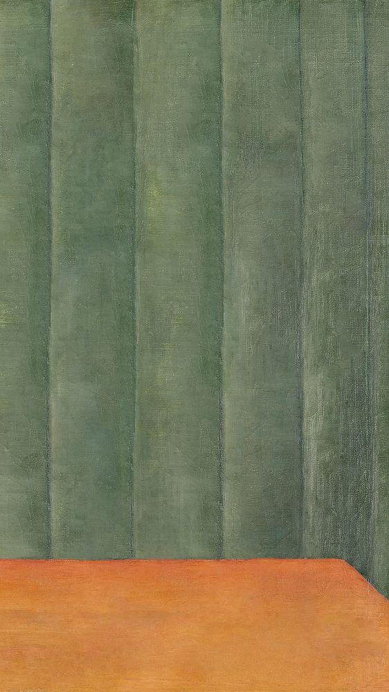 Green curtain, table phone wallpaper, vintage painting by Henri Rousseau. Remixed by rawpixel.