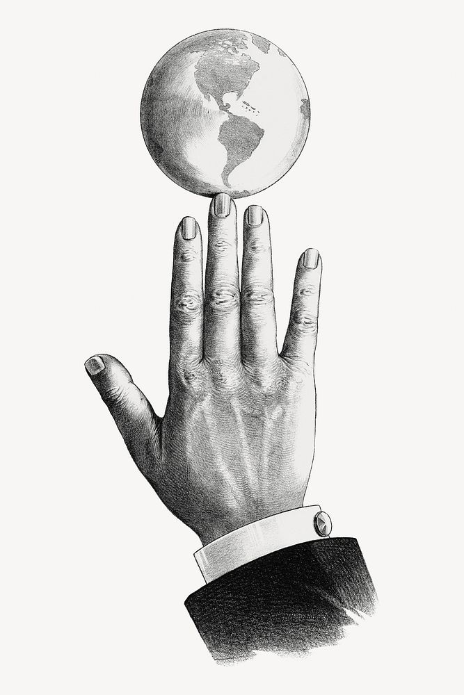 Globe on businessman's hand, vintage illustration. Remixed by rawpixel.