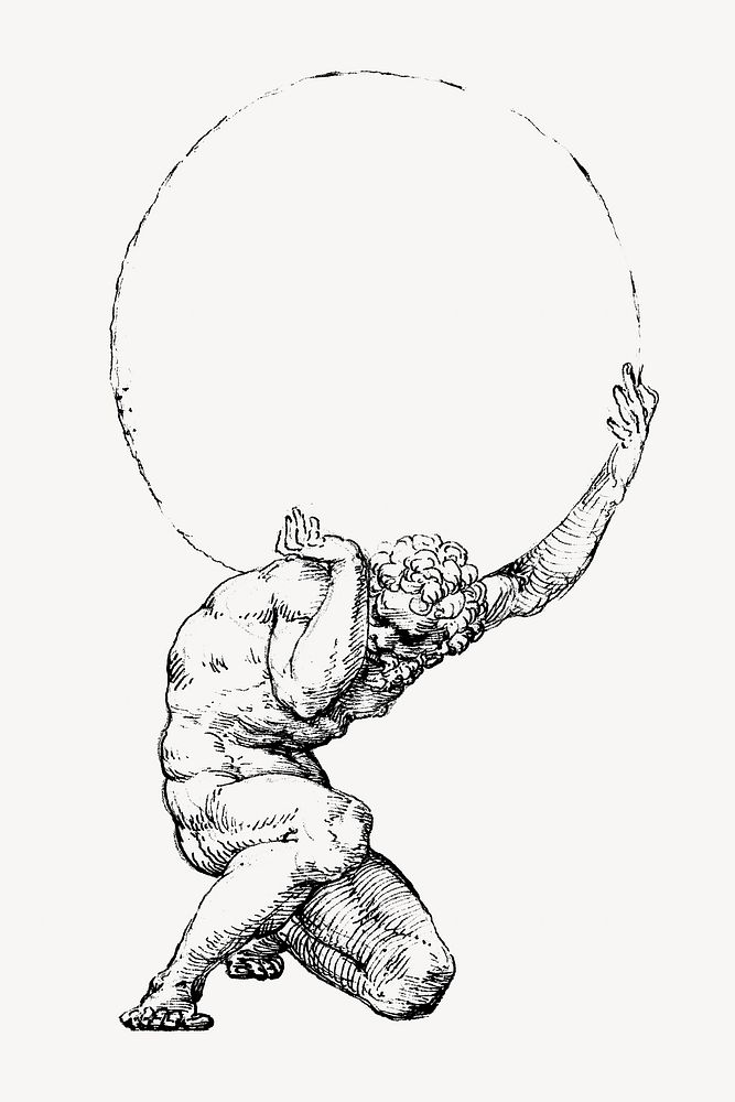 Crouching Figure of Atlas, vintage illustration by Baldassare Tommaso Peruzzi. Remixed by rawpixel.