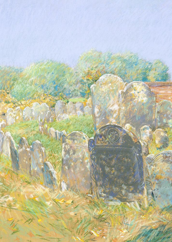 Colonial Graveyard at Lexington, illustration by Childe Hassam. Remixed by rawpixel.