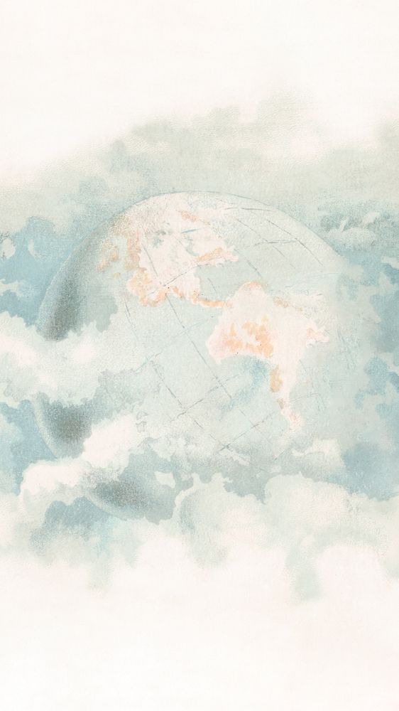 Globe in sky iPhone wallpaper, watercolor painting. Remixed from vintage artwork by rawpixel.
