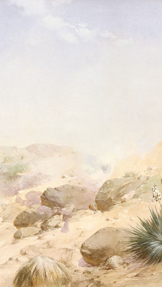 Wild west landscape iPhone wallpaper, watercolor painting. Remixed from Herman Wendelborg Hansen artwork, by rawpixel.