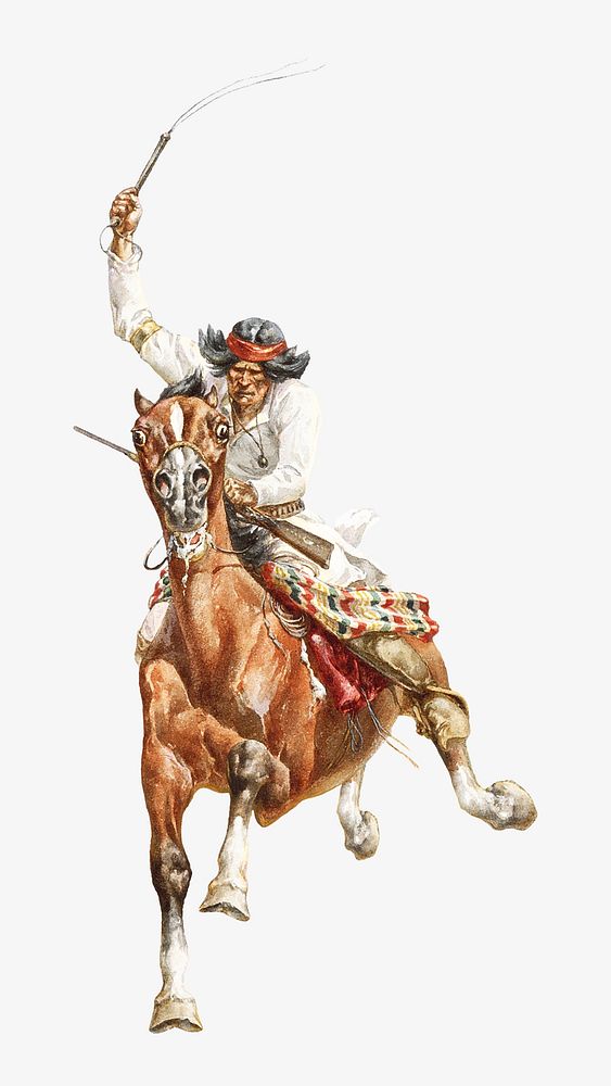 Apache oh horse watercolor illustration element. Remixed from Herman Wendelborg Hansen artwork, by rawpixel.