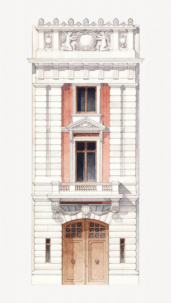 City building architecture watercolor illustration element. Remixed from Christian Francis Rosborg artwork, by rawpixel.