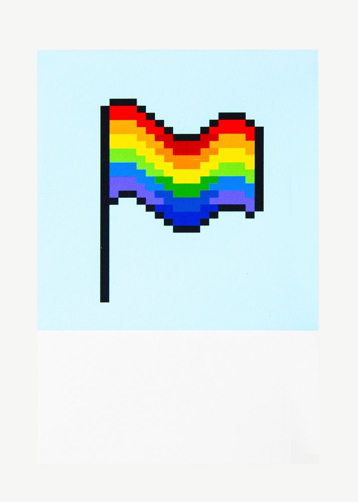 Pixelated pride LGBT rainbow flag collage element psd