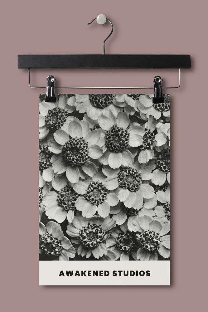 Flower poster mockup, paper stationery realistic design psd