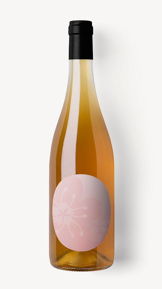 Wine bottle with pink label, alcoholic drink packaging