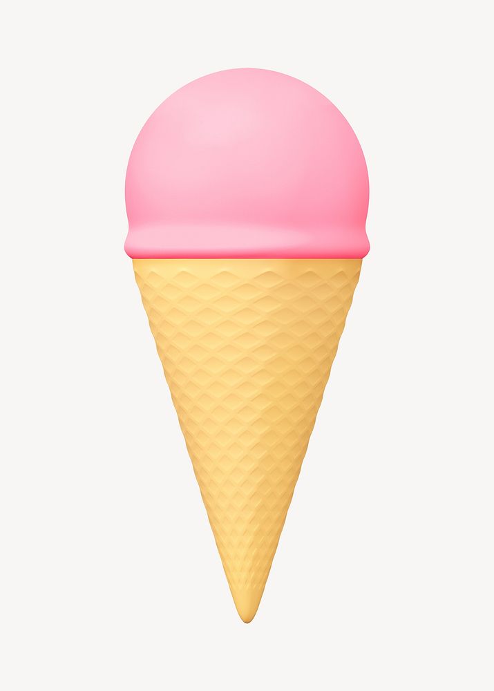 3D ice cream collage element, strawberry dessert design psd