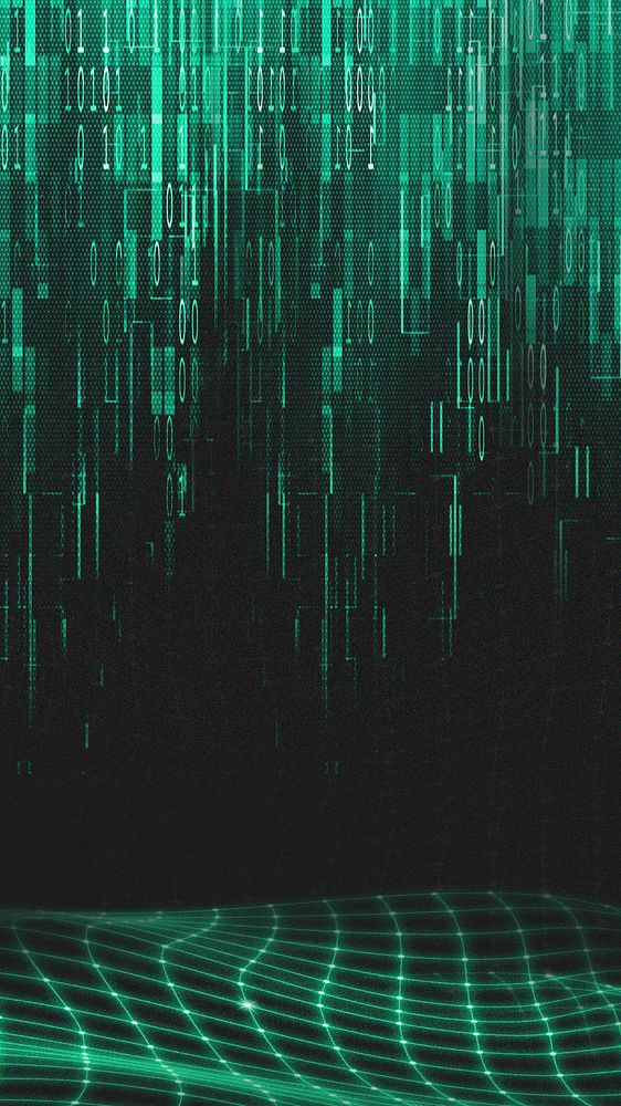 Technology green mobile wallpaper, abstract grid wave, digital remix