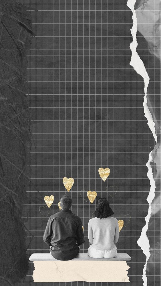 Couple aesthetic iPhone wallpaper, ripped paper texture background