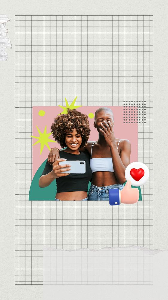 Friendship goal mobile wallpaper, women taking selfie collage