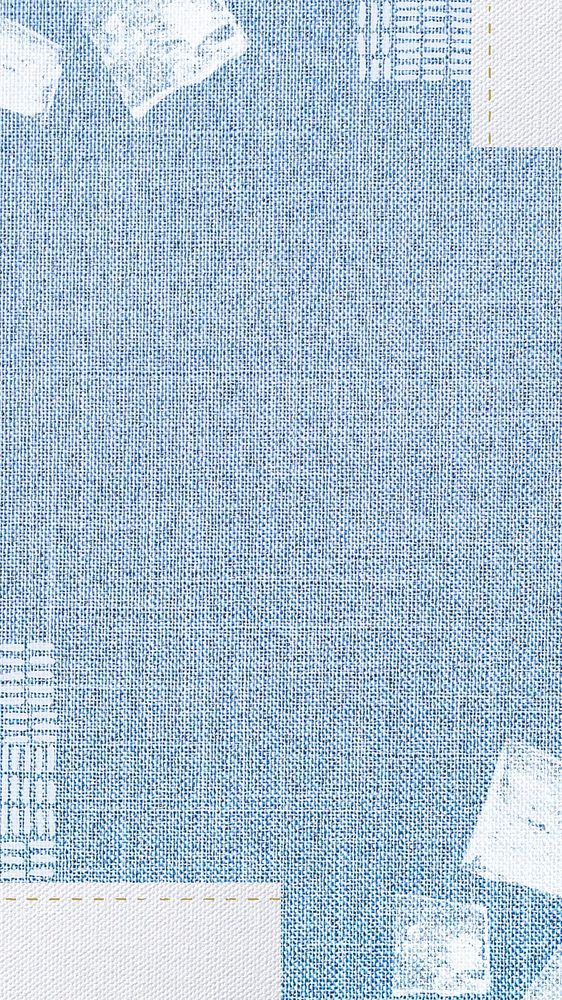 Blue fabric textured iPhone wallpaper, block prints border
