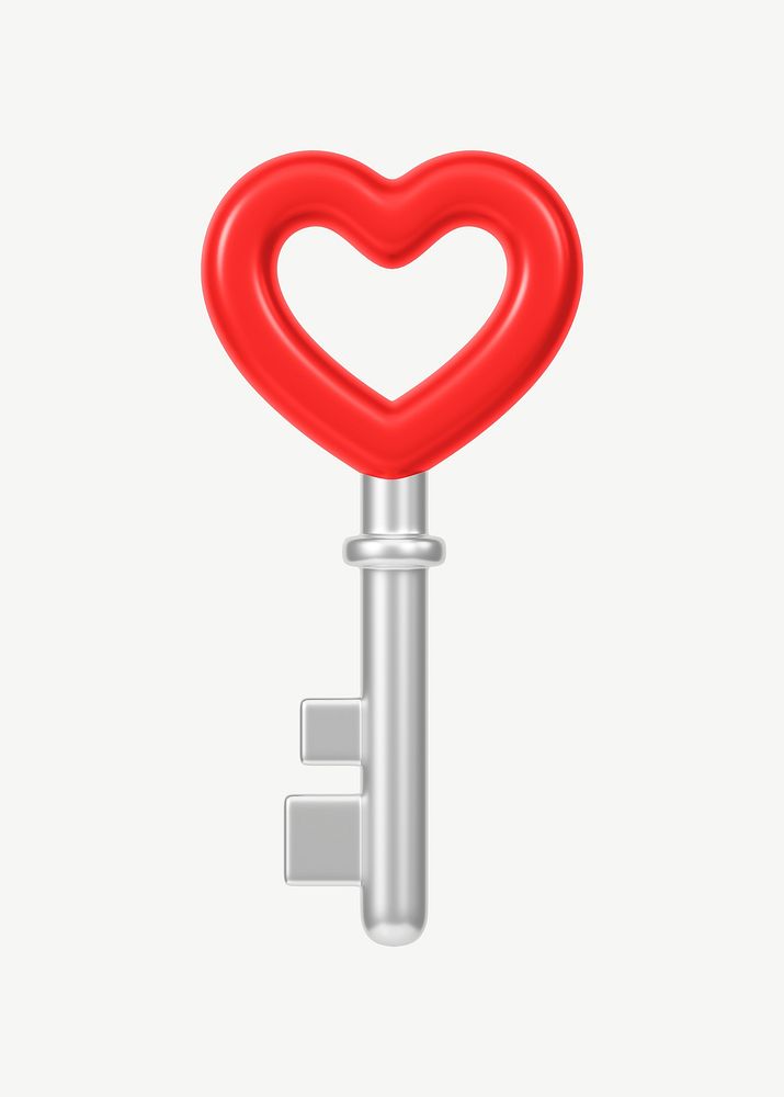 Red heart key, 3D Valentine's collage element psd