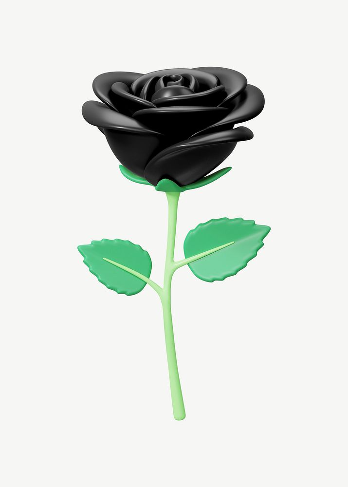 Black rose flower, 3D collage element psd