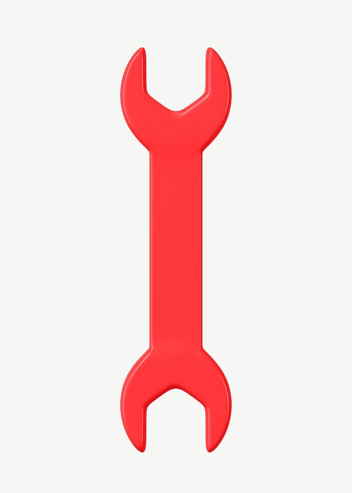 3D open-ended wrench, collage element psd