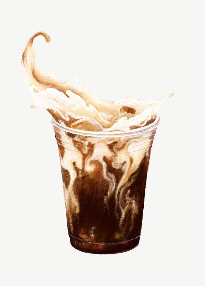 Latte coffee splash, morning beverage collage element psd