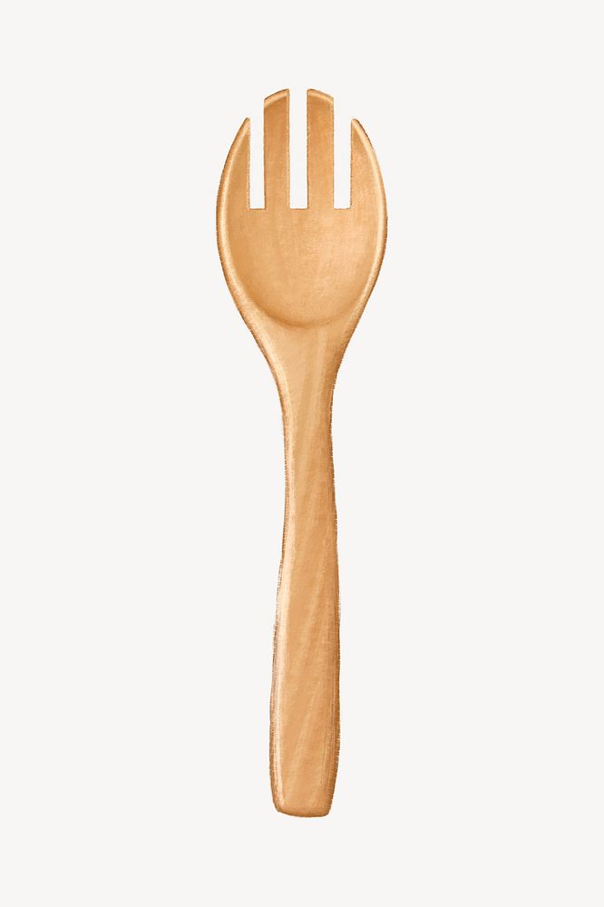 Wooden spork, kitchenware illustration