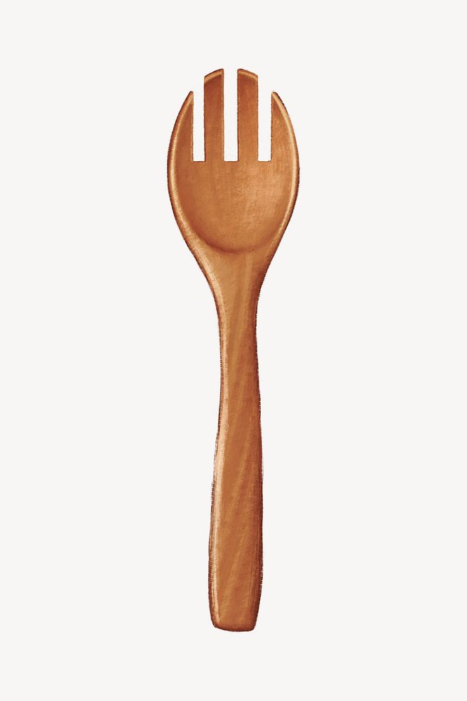 Wooden spork, kitchenware illustration